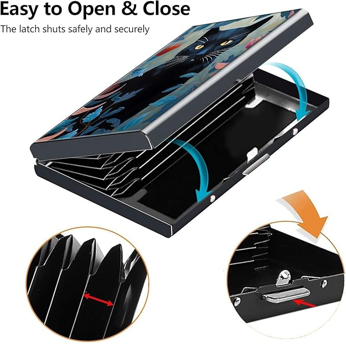 Credit Card Holder, Black Cat Art Design Mini RFID Blocking Aluminum Wallet Slim Metal Hard Case Shell Travel Wallet ID Case Small Credit Cards Case Business Cards for Women Men Girls