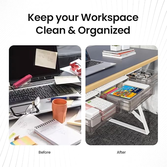 Under Desk Drawer 2-pack from 2B Neat - Self Adhesive Hidden Drawers - Heavy Duty Plastic - Easy Installation - Under Shelf Desk Organizer for Office and Schools Supplies