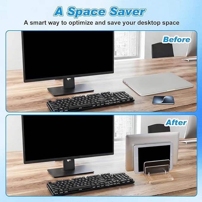 Chunful Adjustable Vertical Laptop Stand for Desk, Acrylic 4 Slot Laptop Holder Desktop, Invisible Desktop Notebook Dock for Notebook Computer, All Gaming Laptops up to 17''