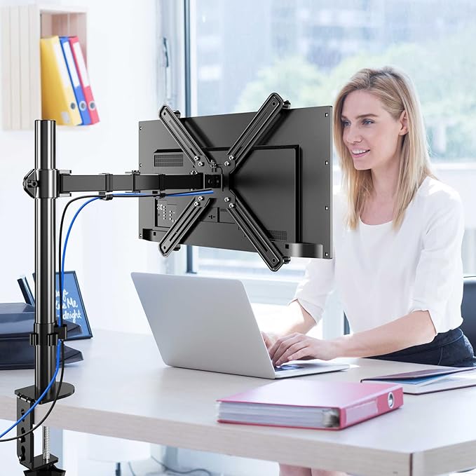 Non-VESA Single Monitor Arm Desk Mount with VESA Adapter Brackets, Holds Screens up to 27inches Without VESA Holes, Fully Adjustable Stand with C-Clamp, Grommet Base