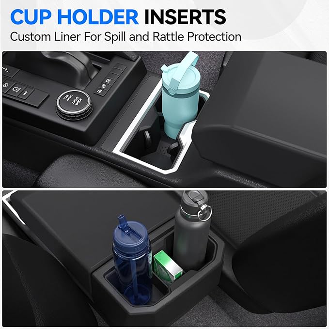 ELECFRESH 6PCS Center Console Organizer Tray for 2026 2025 2024 Toyota Tacoma Accessories, Armrest Hidden Storage Box, Rear and Console Cup Holder Glove and Armrest Storage Box with Insert Divider