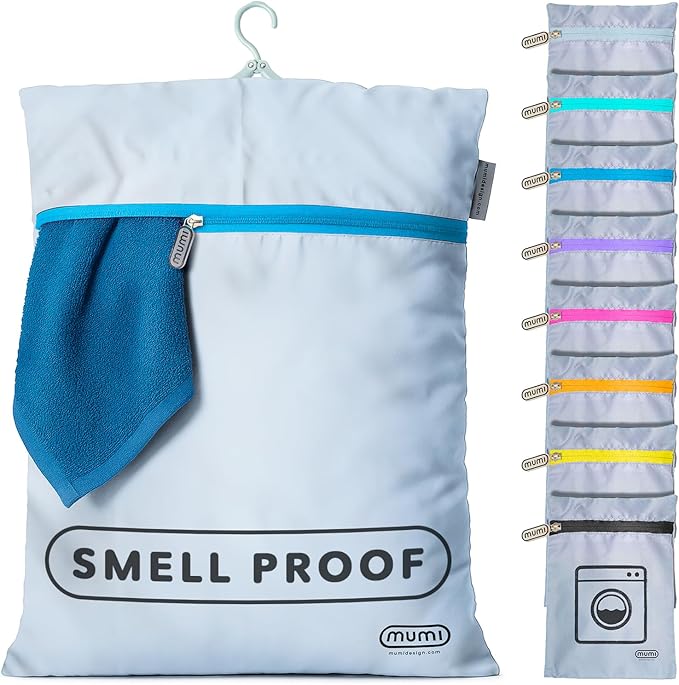 MUMI Travel Laundry Bag – Moisture & Smell-Proof Clothes Bag with Folding Hanger & Outer Pouch | Large Laundry Storage Bag for Suitcase, Gym & Packing | Dirty Clothes Organizer (Blue)