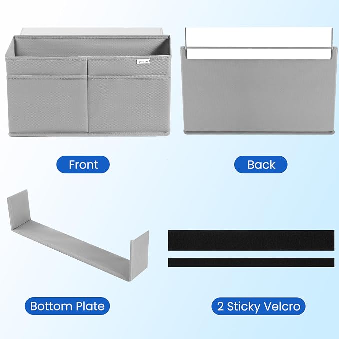 Desk Side Hanging Organizer, Adhesive Storage Bag with Pockets for Magazine Ipad Notebook, for End Tables Home Office Desks Computer Workstations Dressing Table, Grey