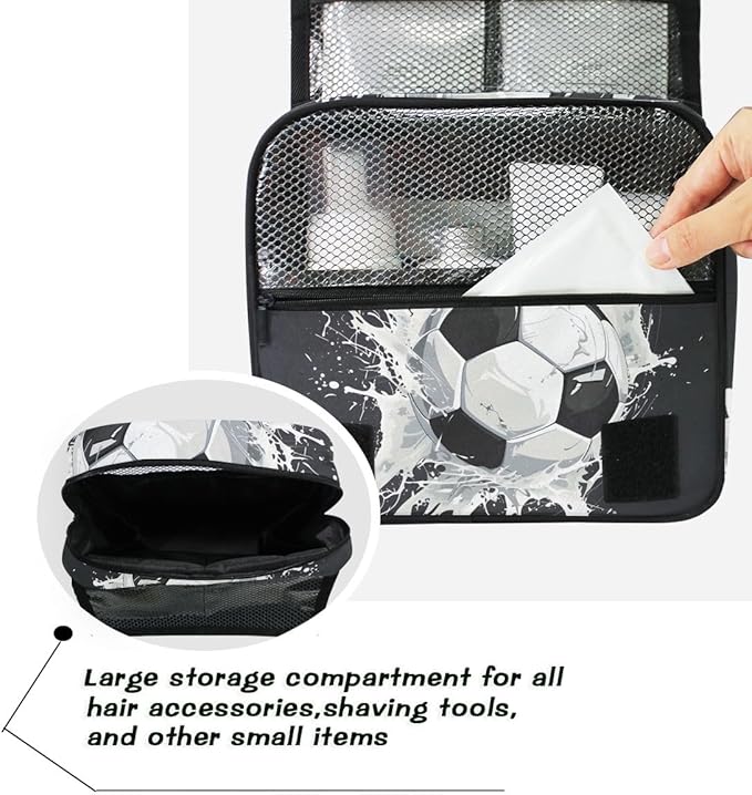 Hanging Travel Toiletry Bag Kit Boys Makeup Case Cosmetics Organizer for Men Women (Soccer Ball)