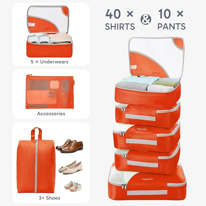 OlarHike 10 Set Packing Cubes for Travel, Gifts for Women Mom,Anti-Tearing Suitcase Organizer with Over-1000 pack Mesh Holes, Vacation Essentials & Accessories for Cruise Ship