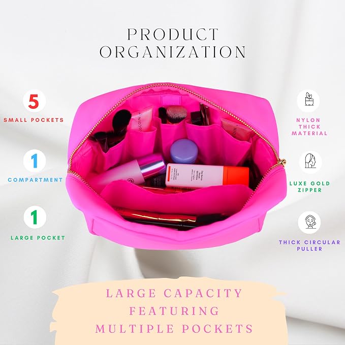 DANCOUR Large Makeup Bag with Compartments Travel Cosmetic Bag Organizer for Women Spacious Makeup Case and Pouch for Beauty Essentials Portable Pink Makeup Travel Bag
