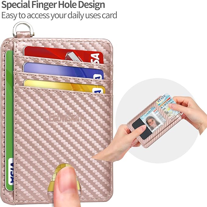 EcoVision Slim Minimalist Front Pocket Wallet, RFID Blocking Credit Card Holder Wallet with Detachable D-Shackle for Men Women