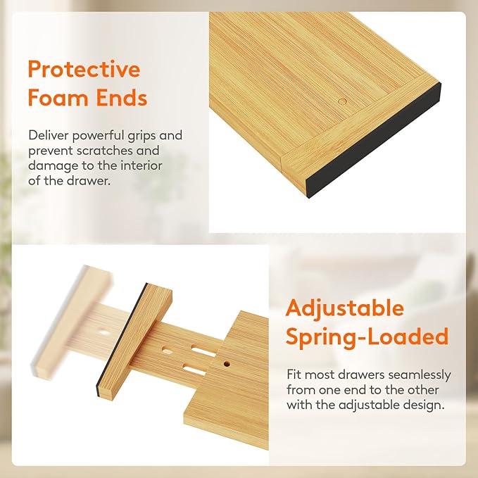 Lifewit 4" High 8 Pack Bamboo Drawer Dividers 43-54cm/17-21.5" Adjustable Wooden Drawer Organizer for Clothes/Utensils, Expandable Drawer Separator for Dresser/Kitchen/Bedroom/Office Organization