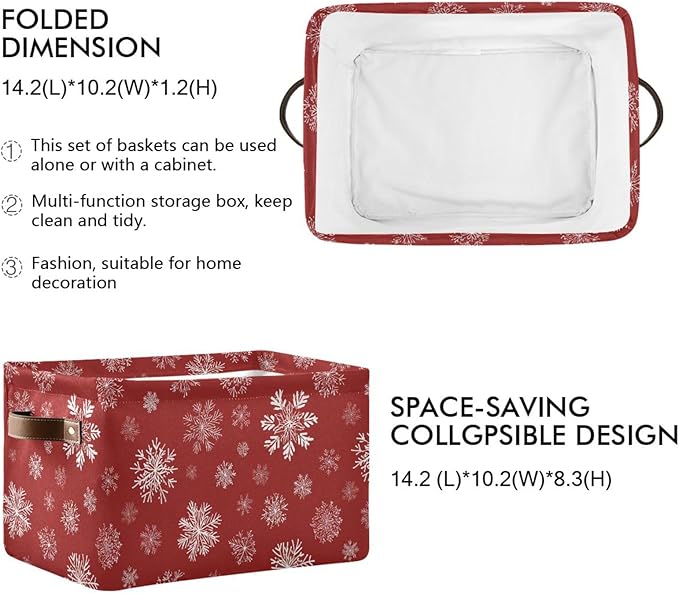 Aslsiy Storage Basket Christmas Snowflakes with Red Nursery Bins Baby Canvas Box Clothes Shelf Basket Laundry Hampers 2 Pcs