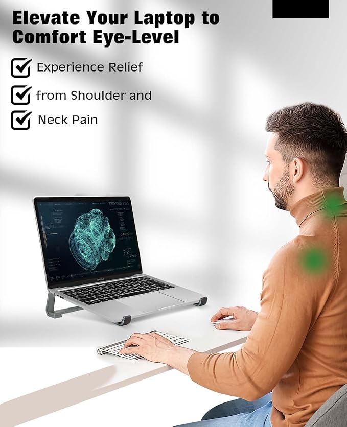 Thibault Laptop Stand for Desk - Aluminum Ergonomic Computer Stand，Laptop Riser, Cooling Laptop Holder, Compatible with MacBook Air Pro/Dell/HP/Lenovo/Alienware and 13-17 inches Laptops, Blue Grey