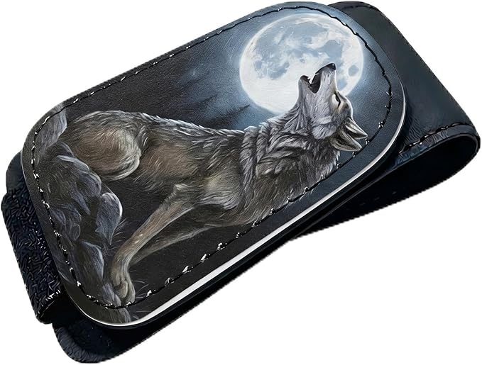 Black Wolf Car Sunglasses Holder Magnetic Leather Glasses Clip for Car Sun Visor Cool Lone Wolf Cars Accessories Eyeglass Hanger Organizer Universal Visor Clip for Women and Men Gifts Decor