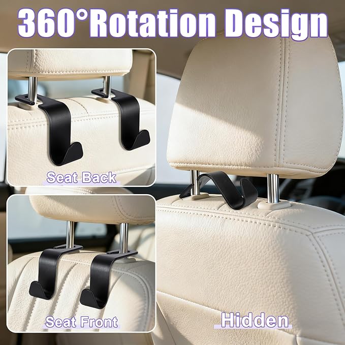BFXM 6 Pack Car Seat Headrest Hooks, Back Seat Purse Hanger Holder Hook, Universal Storage Organizer for Handbag Grocery Bags Coats, Car Accessories for Women Men (Black)