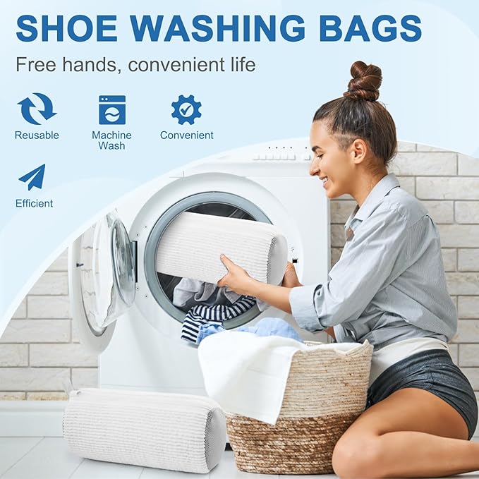 Aship Shoe Washing Machine Bag, Laundry Shoe Bag for Washer and Dryer - Reusable Shoe Cleaning Bag for Sneakers,Tennis Shoes, 360° Deep Cleaning With Self-locking Zipper for All Shoe Sizes - White,1PC