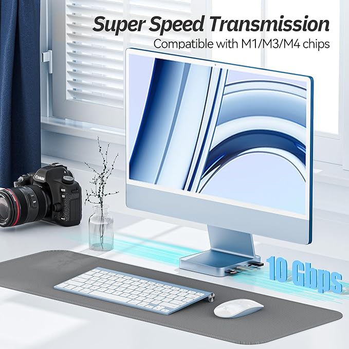 USB C Hub for iMac 24 inch 2021/2023/2024, Minisopuru i-Mac Hub Support M.2 NVMe SSD, i Mac Accessories for iMac M1/M3/M4, Docking Station with USB A/C 10Gbps, SD/TF, M.2 SSD (Not Included), Blue.