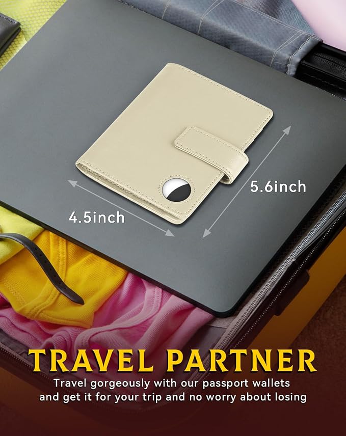 Passport Holder Wallet Cover Case for Women and Men,RFID Blocking,Passport Case with AirTag Slot,Travel Accessories (White)