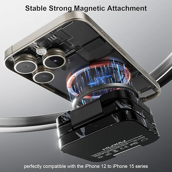 KU XIU X55 Nature Series Fast Magnetic Wireless Charger, Foldable 3 in 1 Charging Station for Apple, Mag-Safe Travel Charger Stand for iPhone 17 16 15 14 13 Series, Apple Watch & AirPods-Marble Black
