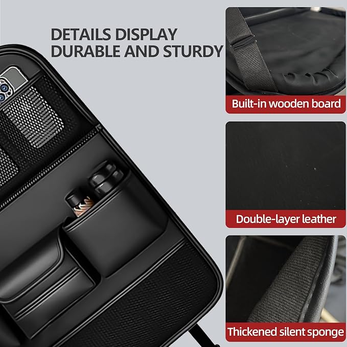 2 Pack Leather Car Backseat Organizer with Foldable Table Tray, Car Storage Organizer with Tablet Holder, Car Seat Back Protectors Kick MatsTravel Accessories