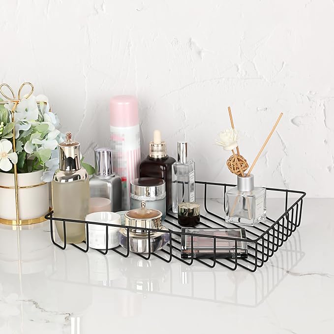 BTSKY Multipurpose A4 File Tray Wire Desk Organizer - Elegant Letter Size Documents Storage Basket for Office, Cosmetics, Bathroom (Black)