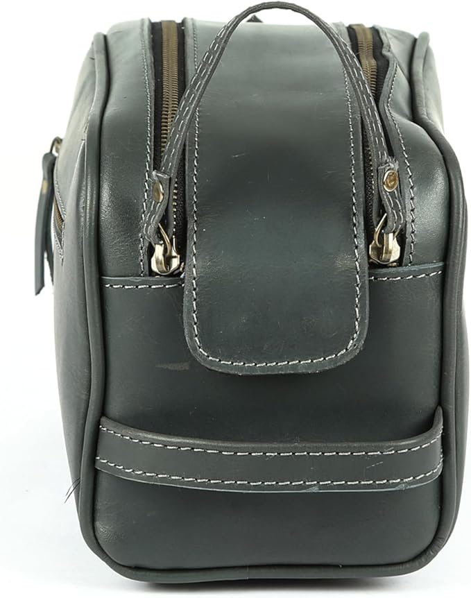 KomalC Leather Toiletry Bag for Men & Women – Handcrafted Travel Grooming Kit with Water-Resistant Lining and Secure Zipper Closure