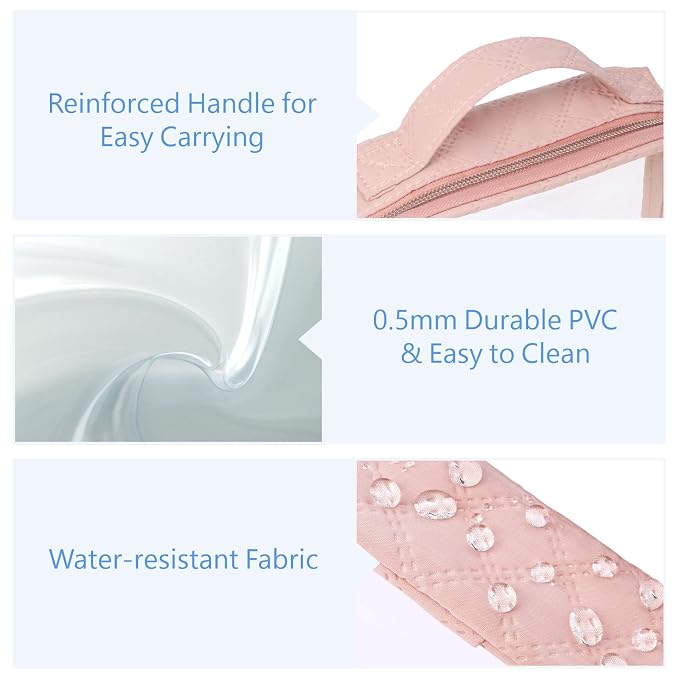 PACKISM TSA Approved Toiletry Bag 3 Medium, 3-1-1 Compliant Clear Makeup Bag with Handle, Quart Size Toiletry Bags Fit Carrv-on Travel Essentials, Water Resistant PVC, Rose Pink
