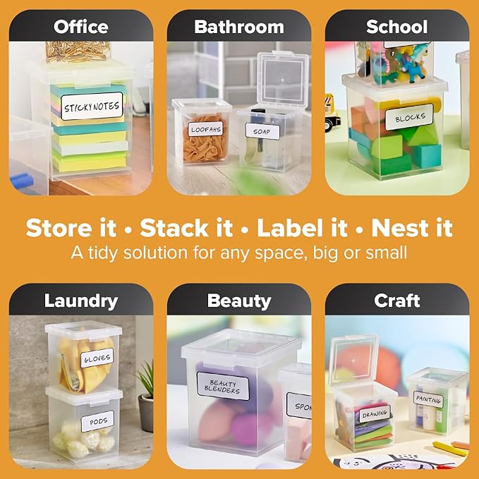 Bostitch Konnect Storage Containers with Lids, Organizer, Clear Plastic Box, Stackable Nesting Bins, Medium, 2 Pack