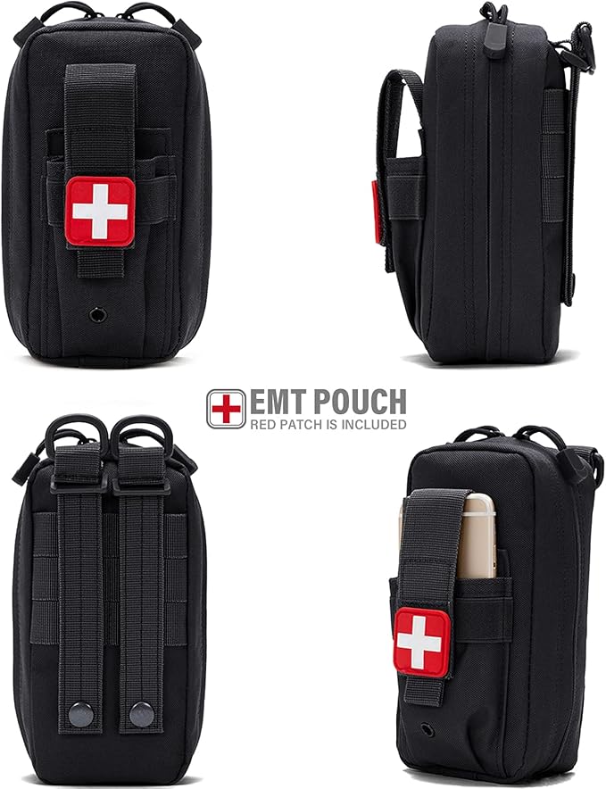 Tactical MOLLE Medical Pouch, Rip-Away EMT First Aid Pouch IFAK Trauma Kit Everyday Carry Survival Bag Include Cross Patch