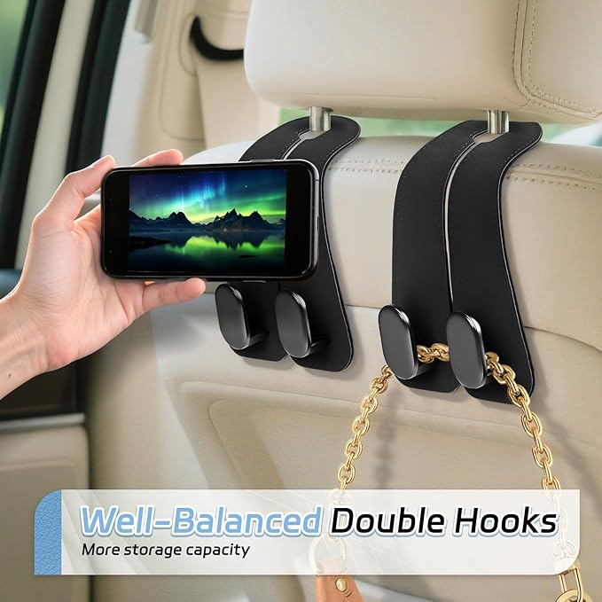4 Pack Car Headrest Hooks for 2014-2022 Land Rover Range Rover Sport， Back Seat Hanger Storage Organizer Vehicle Interior Holder Heavy Duty Metal,Black