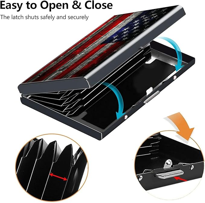 Credit Card Holder, American USA Flag Design Mini RFID Blocking Aluminum Wallet Slim Metal Hard Case Shell Travel Wallet ID Case Small Credit Cards Case Business Cards for Women Men Girls