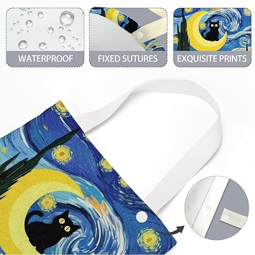 Black Cat Car Trash Bag, Car Trash Bag Hanging, Waterproof Cars Back Seat Hanging Organizer and Storage Trash Bags for Vehicle Travelling Camping Moon Decor