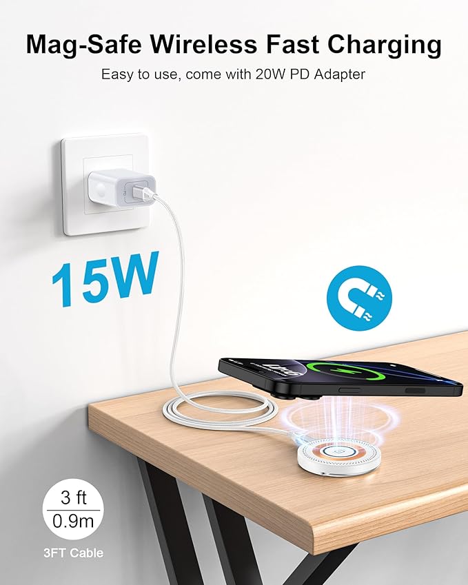 Magsafe Charger for iPhone 17, Magnetic Wireless Charger Fast Charging Pad | iPhone 17 Pro Max, 17Pro Air 16Pro Max 16 15 14, Apple Watch Airpods, Mag safe Charging Station with Stand & USB-C Block