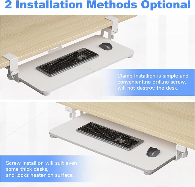 XINLEI Keyboard Tray Under Desk Large C-Clamp 25.6” (30” Including Clamps) x 11.8” Slide-Out Platform Computer Drawer Pull Out Keyboard & Mouse Tray White DSF4W