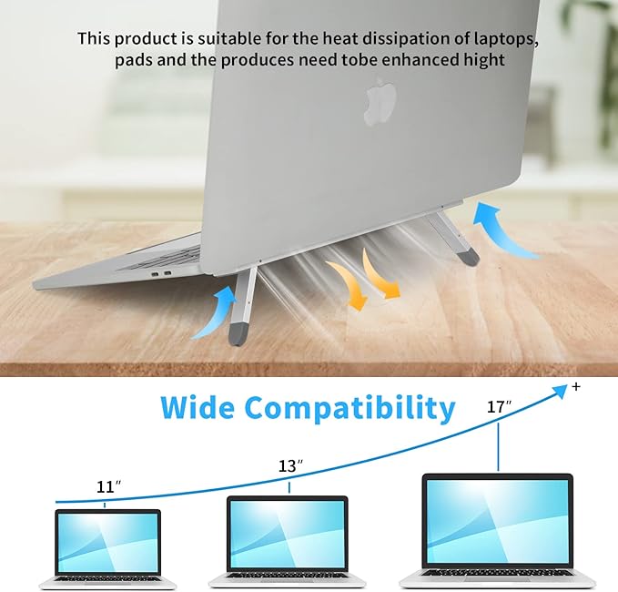 Riser for Desk,Pop up Laptop Stand,Adjustable Height Self-Adhesive Portable Laptop Stand with Feet, Extend Leg,Foldable Computer Stand for 10??17??Models MacBook Air, Keyboard etc.
