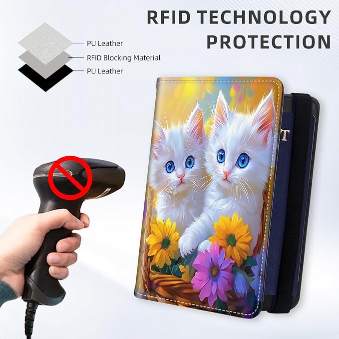 [Two Adorable Kittens Ultra-Slim Passport Holder Wallet with Pen Loop, RFID Blocking Faux Leather Travel Passport Cover, Compact Boarding Pass & Card Case Organizer for Women & Men