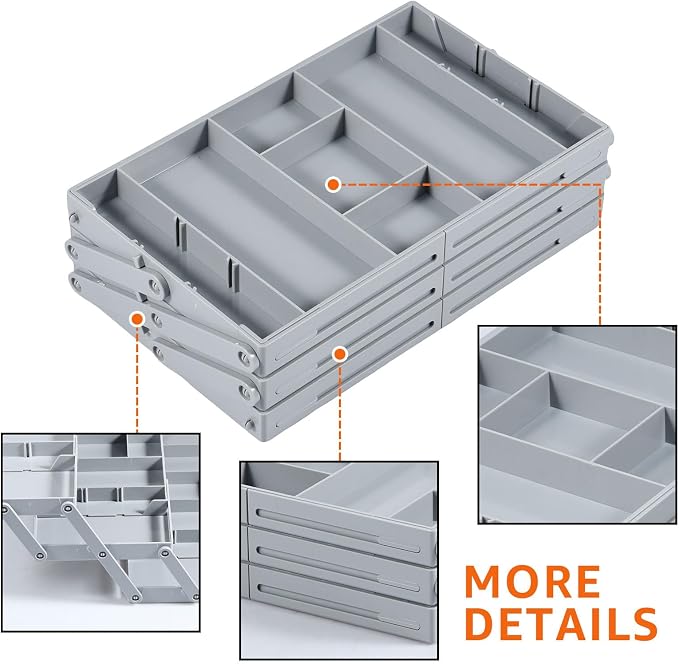2/3 Tier Drawer Organizer, Collapsible Multi Level Drawer Organizer Tray, Expandable Bathroom Desk Drawer Organizer Trays, Adjustable Compartments Storage Trays for Jewelry (Single Row 3 Tiers)