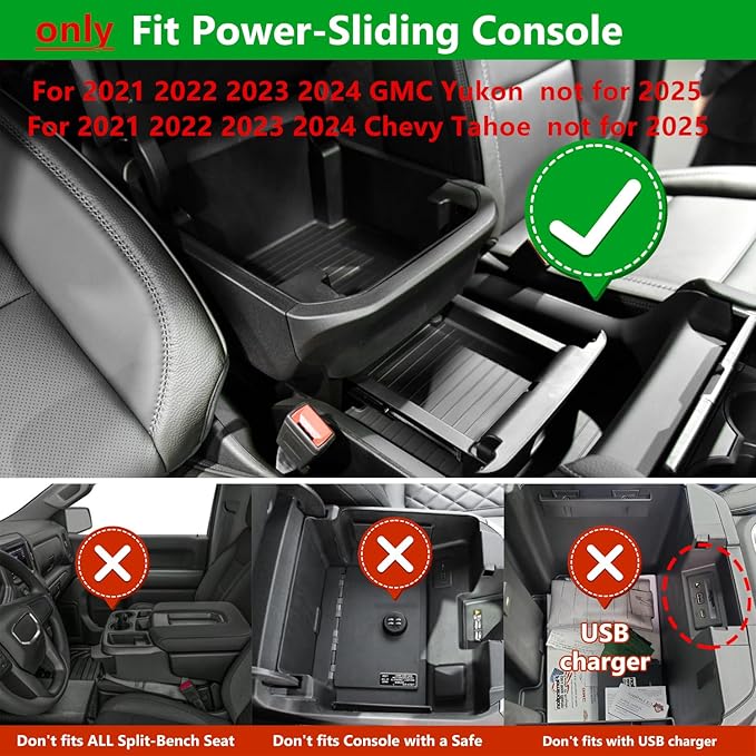 JOJOMARK Center Console Organizer Accessories fits for 2021-2024 GMC Yukon Chevy Tahoe Suburban（ Only Fit for Power Sliding Console）（not for 2025 Models）