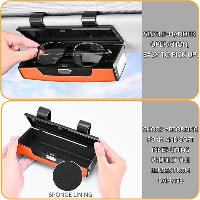 Car Sunglasses Holder for Sun Visor, Button Leather Eyeglass Hanger and Interior Storage Box