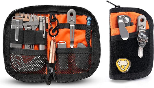 VIPERADE VE10 EDC Pouch Small Pocket Tool Pouch with 10 Compartments, Men's Pocket Organizer for Multitools, EDC Organizer with Patches Area for DIY (Black+Orange)