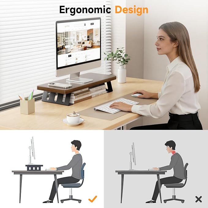 Monitor Stand - 24 Inch Wood Monitor Stand Riser, 220 Pounds Load Capacity Desk Monitor Riser for Laptop/PC/Printer, Desktop Stands Organizer for Home Office
