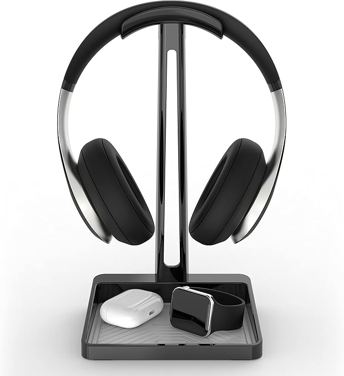 TotalMount Headphone Stand – Premium Headphone Storage and Protection (Tall Headset Stand with Gray Silicone Tray Liner)