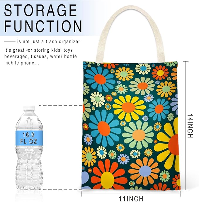 Car Trash Bag Hanging No Snap Small Garbage Bag for Car Back Seat Cute Printed One-handed Strap Trash Bags Car Accessories-Hippie Flower Car Trash Bags