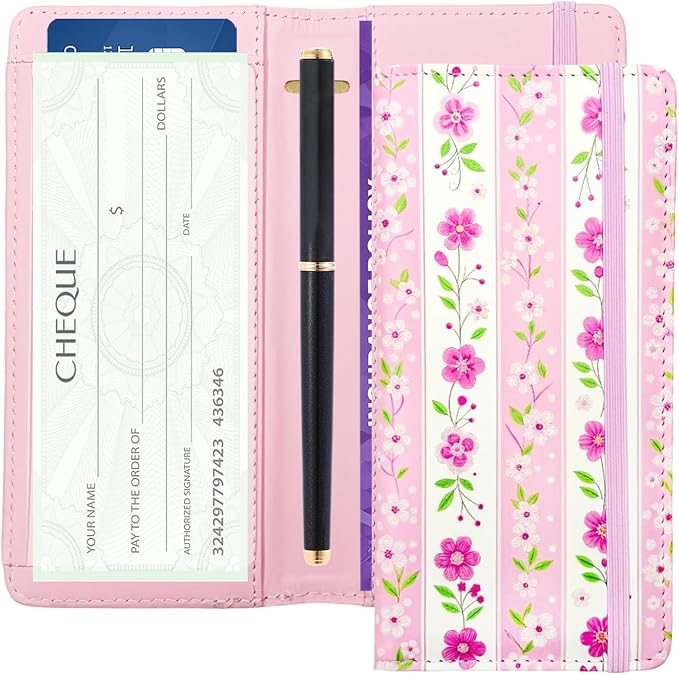 Letter Checkbook Cover, RFID Blocking Checkbook, Stylish, Lightweight, Slim Durable, Multi-Functional Checkbook Holder for Personal and Business Checks (Floral 2)