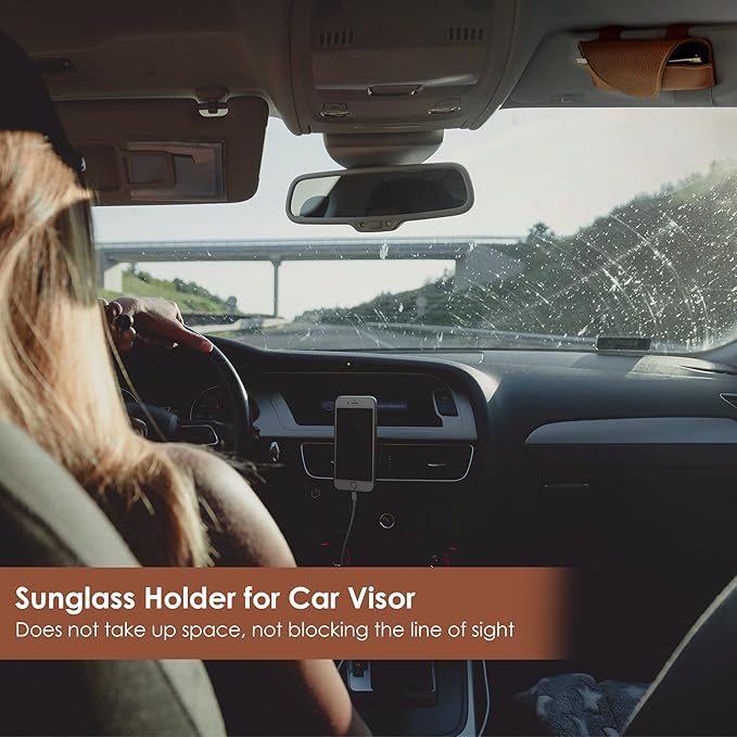 Magnetic Sunglass Holder for Car Visor Clip, Leather Car Glasses Holder, Visor Accessories Eyeglasses Holder Glasses Storage Case (02-Brown)