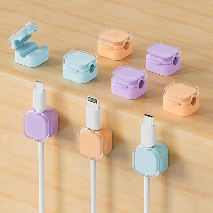 9-Pack Magnetic Cord Holder，Magnetic Cable Clips Strong Adhesive Desk Cable Management ，Cable Management Cord Holder Organizer for Home Office Desk Phone Car Wall Desktop Nightstand (Multicolor)