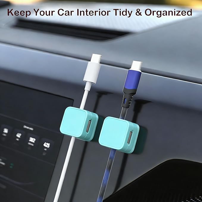 10 Pack Cord Organizer, Magnetic Cable Management, Cord Holder for Desk, Adhesive Cable Clips Wire Keeper for Nightstand, Home, Office, Desktop, Car, Wall (Multicolored)
