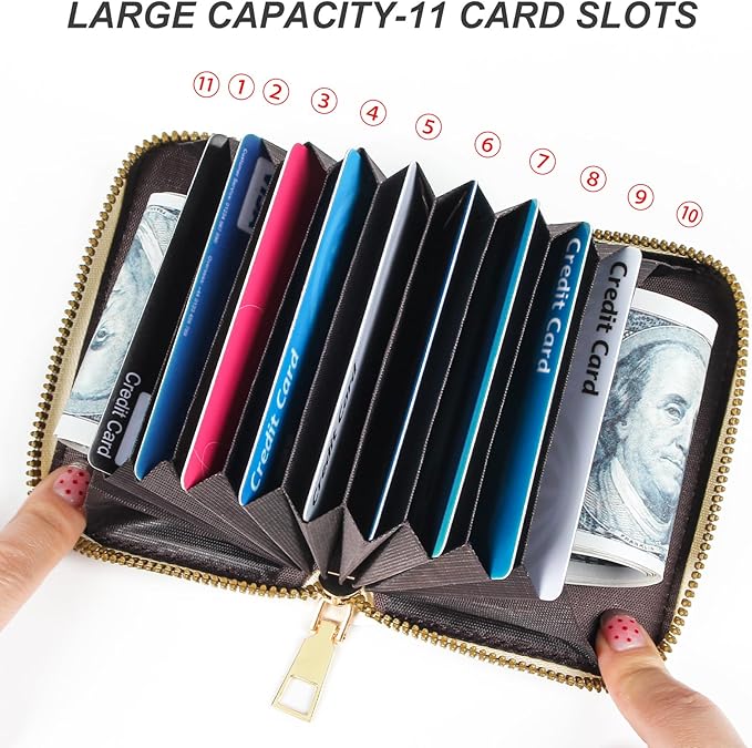 EcoVision Credit Card Holder RFID Card Case Wallet, Small Accordion Zipper Card Case Holder, Card Organizer Case for Women Men