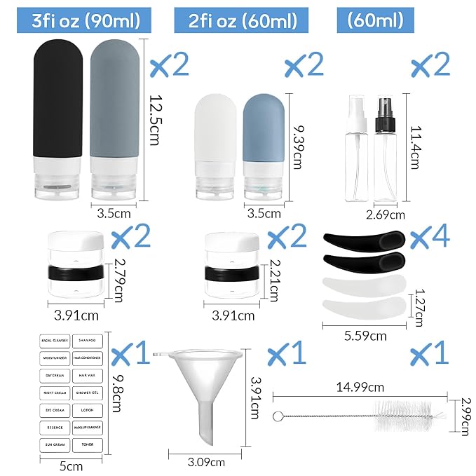 18er Pack Travel Bottles Set - TSA Approved Leak Proof Silicone Squeezable Containers for Toiletries, Conditioner, Shampoo, Lotion & Body Wash Accessories (Black)