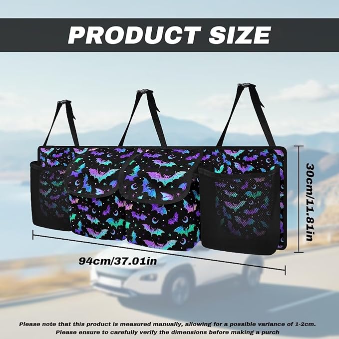 Hanging Car Trunk Organizer Halloween Bats Moon Car Back Seat Storage Bag Auto Cargo Bag Collapsible Auto Interior Accessories for Sedans SUV Jeep Trucks MPV Van