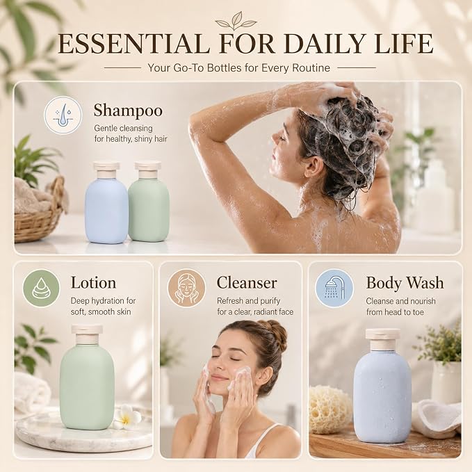 DEMORA 3.4oz Refillable Empty Plastic Travel Bottles Set, 8 Pcs Leak Proof Squeeze Bottles with Flip Cap, TSA Approved Travel Containers for Shampoo, Conditioner, Lotion, Toiletries