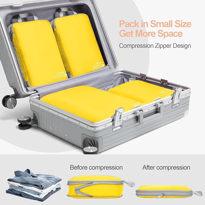 Cambond Compression Packing Cubes for Travel - Lightweight Expandable Travel Bags Luggage Organizers Travel Essentials Compression Cubes for Travel Space Saver for Carry on Suitcases Organizer