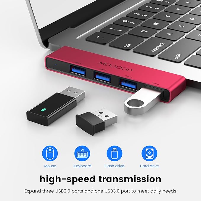 MOGOOD USB Hub 3.1 - USB Port Splitter & Expander for Laptop, Xbox, Flash Drive, HDD, Console, Printer, Camera, Keyboard, Mouse